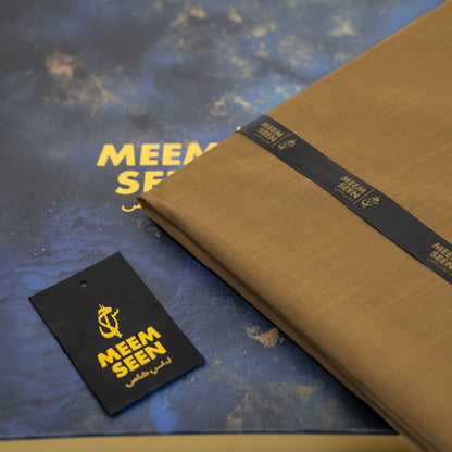 Tiger Cotton Slub | Mustard Brown Self-Design Silver Finish (54” Width) 